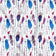 Tessuto di cotone - Piume e perline viola-blu