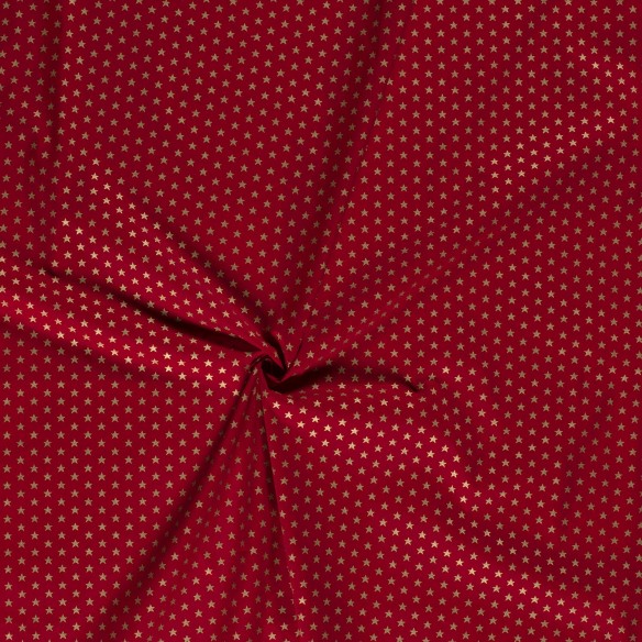 Tessuto di cotone premium - Stelle dorate di Natale rosse