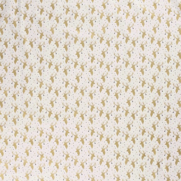 Tessuto di cotone premium - Corna di renna natalizia oro bianco