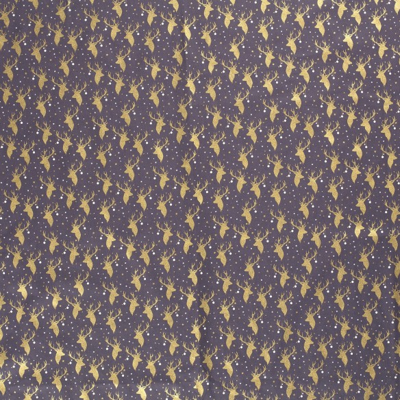 Tessuto di cotone premium - Corna di renna di Natale grigio oro