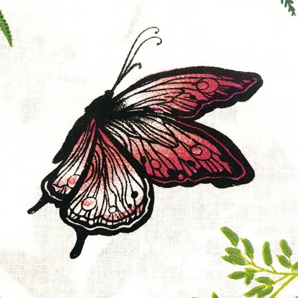 Tessuto di cotone - Felci e farfalle