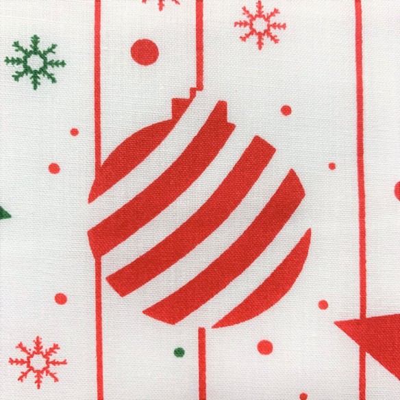 Tessuto di cotone - Palline di Natale su una linea Rosso-Verde