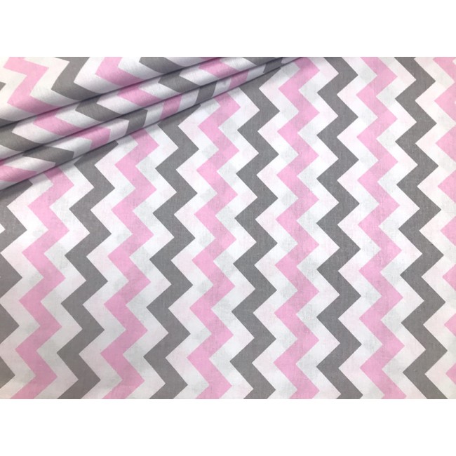 Tessuto di cotone - Zigzag rosa-grigio