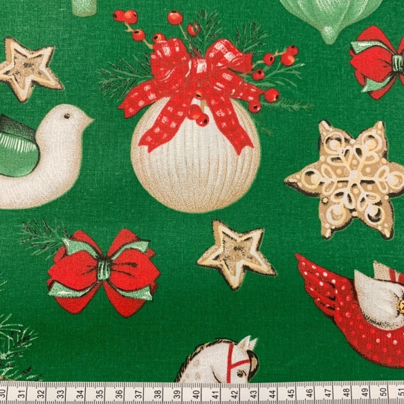 Tessuto in cotone - Natale a dondolo verde
