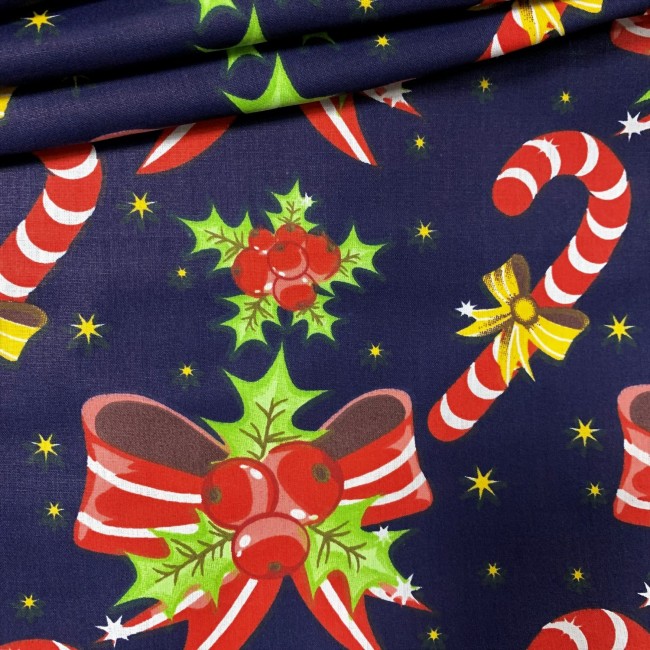 Tessuto di cotone - Fiocco di Natale blu navy