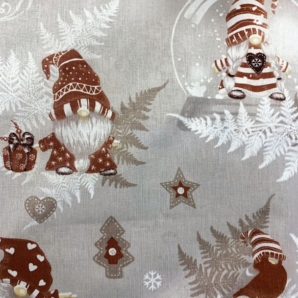 Tessuto di cotone - Natale beige gnomi e pattini
