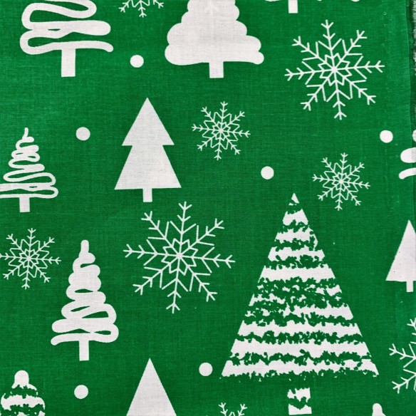 Tessuto di cotone - Alberi di Natale bianco su verde