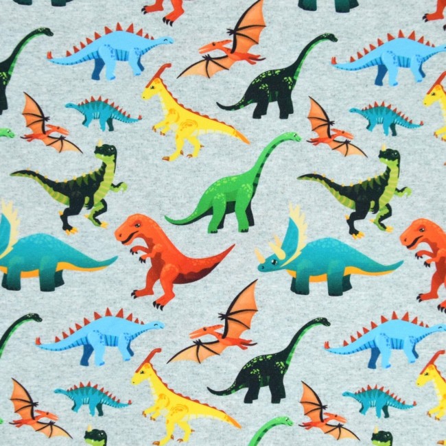 Tuta stampata in tessuto a maglia French Terry - Dinosauri