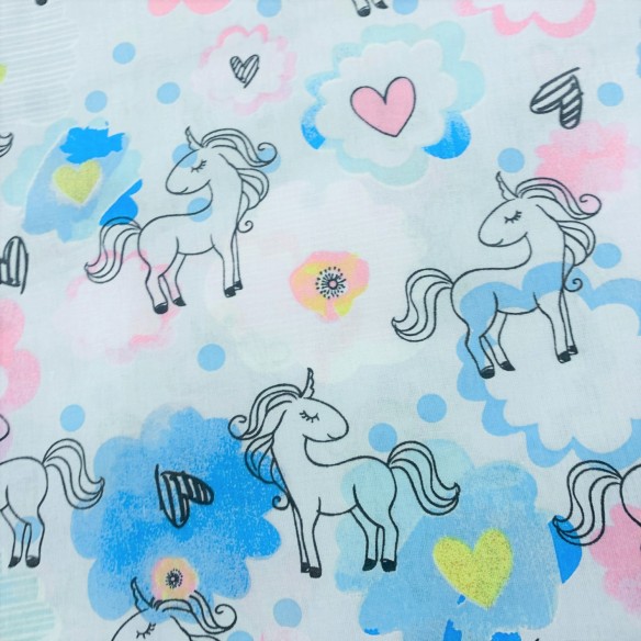 Tessuto in cotone - Unicorni blu e rosa