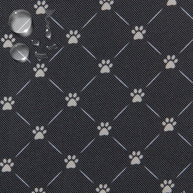 Tessuto Impermeabile Oxford - Zampe di gatto beige su nero