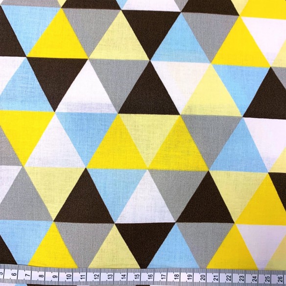 Tessuto in cotone - Piramidi gialle, blu e marroni