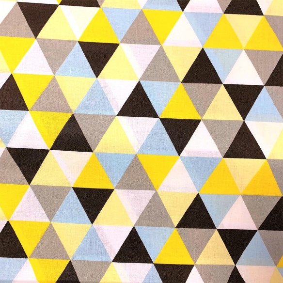 Tessuto in cotone - Piramidi gialle, blu e marroni