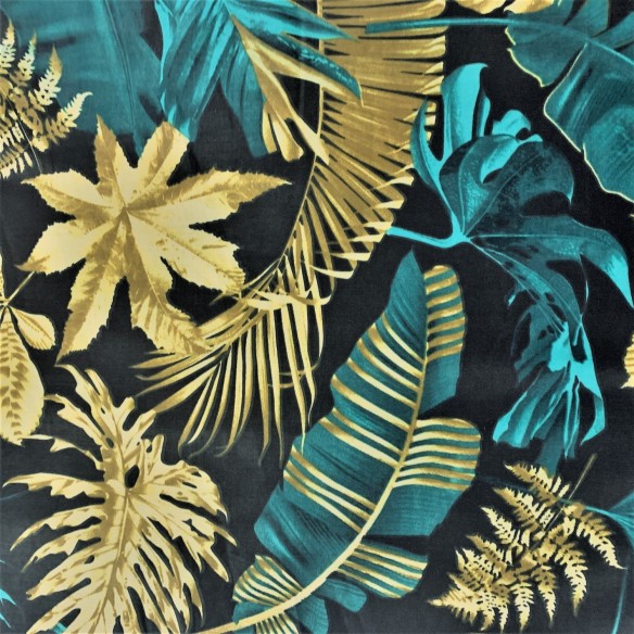 Tessuto di cotone - Grandi foglie verde-oro