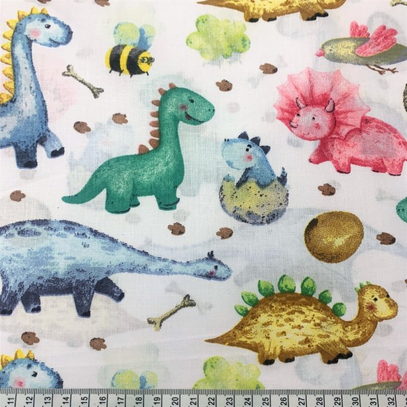 Tessuto di cotone - Dinosauri multicolori