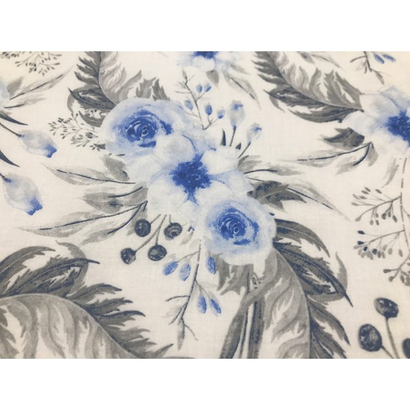 Tessuto di cotone - Rose in giardino Blu