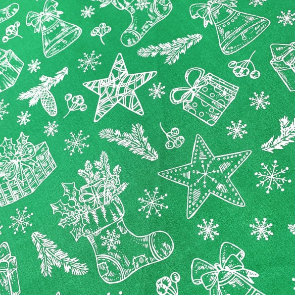 Tessuto di cotone - Regali di Natale bianco su verde