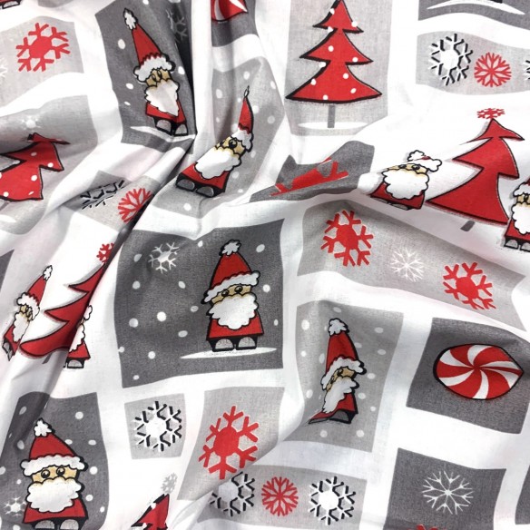 Tessuto di cotone - Patchwork natalizio, Babbo Natale rosso