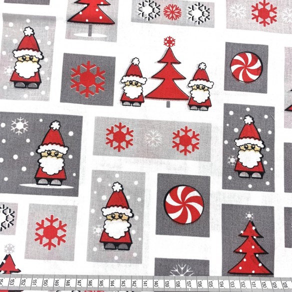 Tessuto di cotone - Patchwork natalizio, Babbo Natale rosso