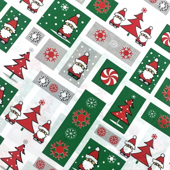 Tessuto di cotone - Patchwork natalizio, Babbo Natale rosso e verde