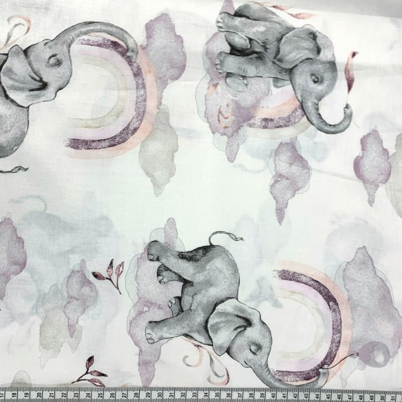 Tessuto di cotone - Elefanti, viola chiaro
