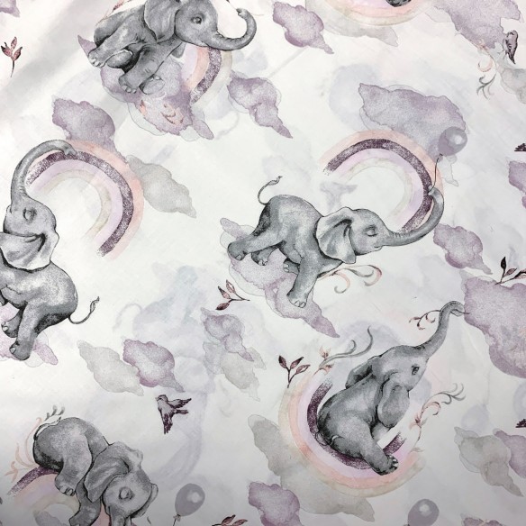 Tessuto di cotone - Elefanti, viola chiaro