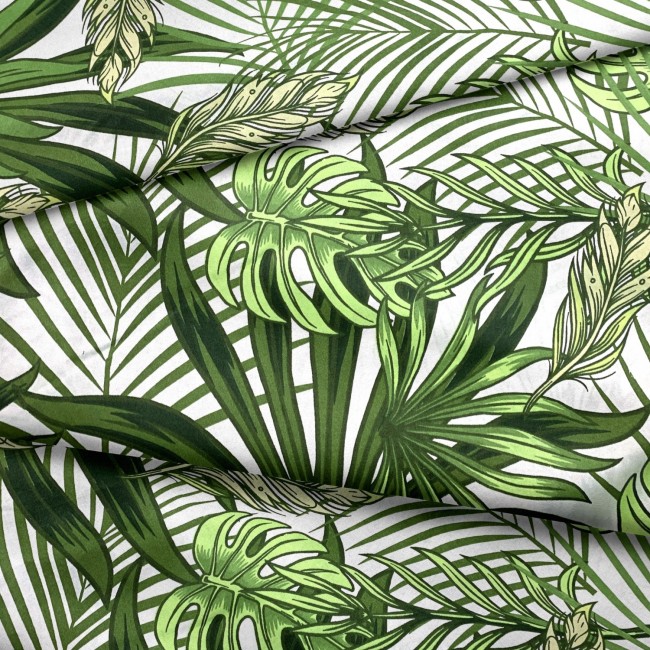 Tessuto di cotone - Botanica, Verde e Bianco