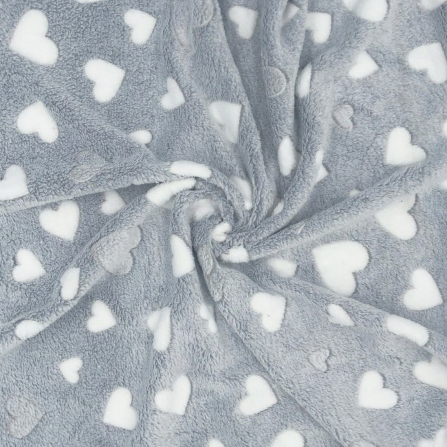 Tessuto a maglia - Cuori grigi in pelliccia