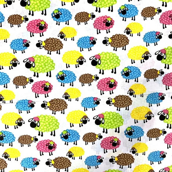 Tessuto di cotone - pecore multicolori