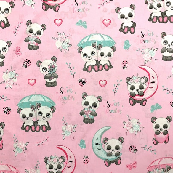Tessuto di cotone - Panda pastello, rosa