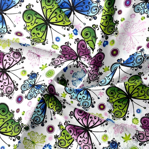 Tessuto di cotone - Farfalle traforate multicolori