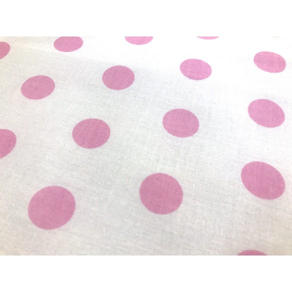 Tessuto di cotone - Pois rosa su bianco