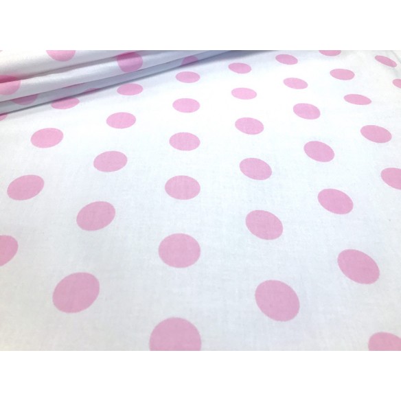 Tessuto di cotone - Pois rosa su bianco