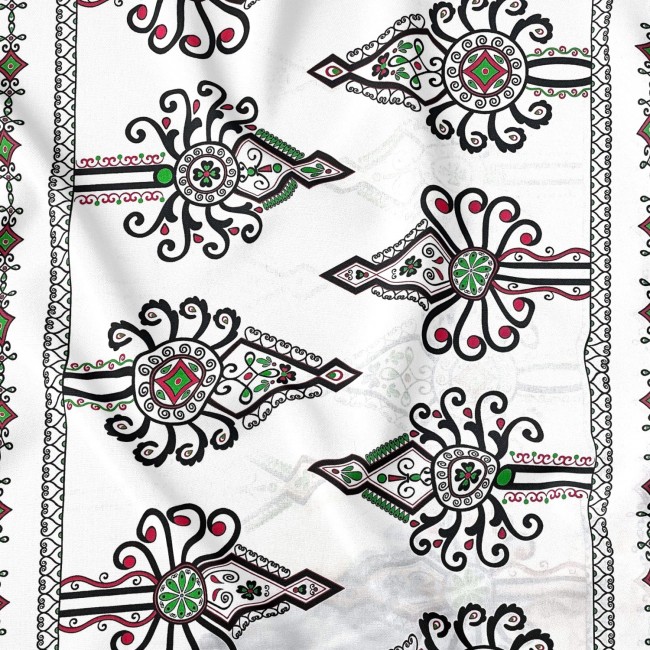 Tessuto in cotone - Parzenica Highland Folklore Pattern Bianco
