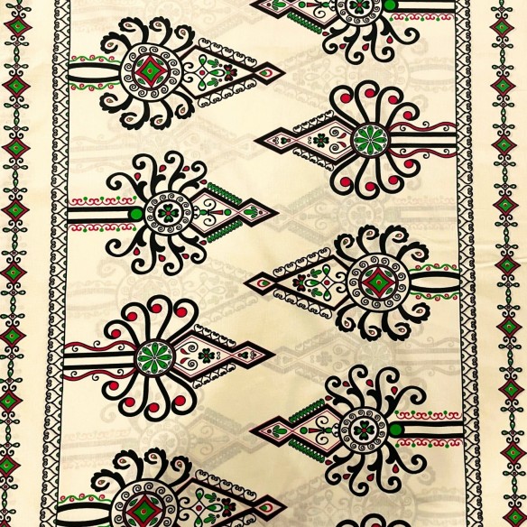 Tessuto in cotone - Motivo folkloristico dell'altopiano di Parzenica Beige