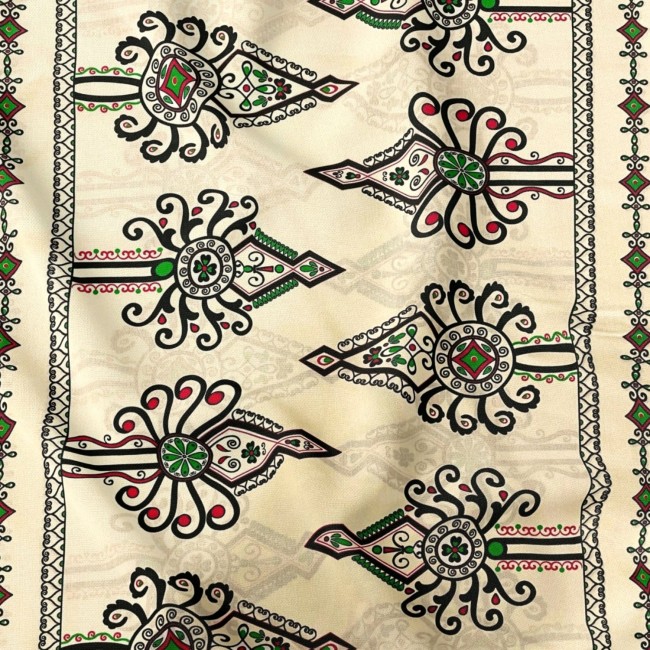 Tessuto in cotone - Motivo folkloristico dell'altopiano di Parzenica Beige