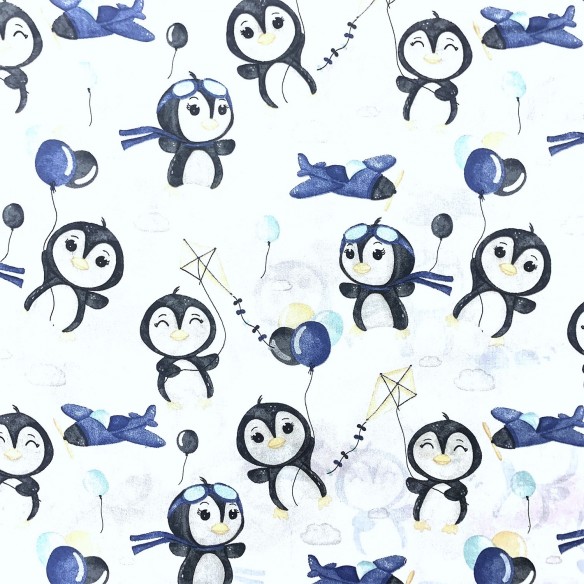 Tessuto di cotone - Happy Penguin, blu