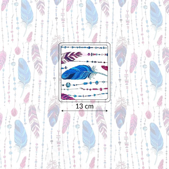 Tessuto di cotone - Piume e perline Viola-Blu