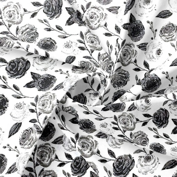 Tessuto di cotone - Rose bianco nero
