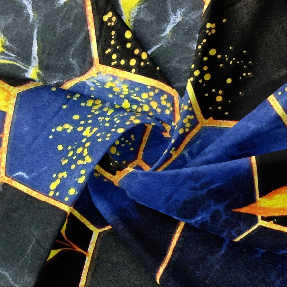 Tessuto di cotone 220 cm - Esagono, Blu e Nero
