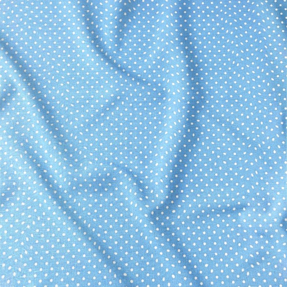 Tessuto di cotone - pois bianchi su azzurro 4 mm