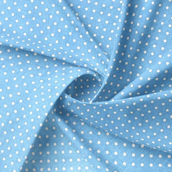 Tessuto di cotone - pois bianchi su azzurro 4 mm