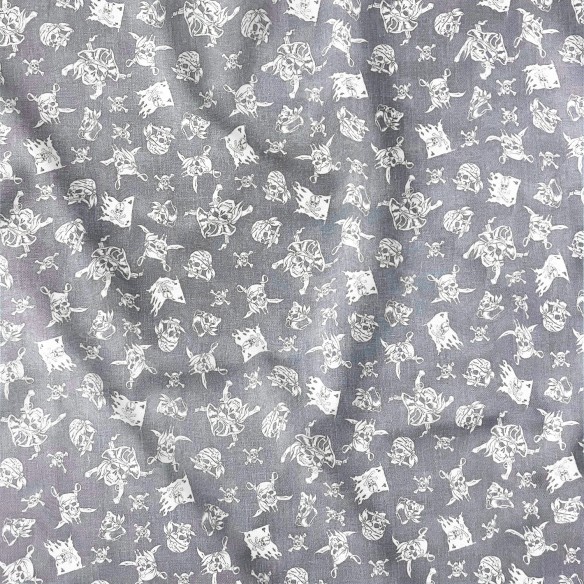 Tessuto di cotone - Teschi di pirati su grigio