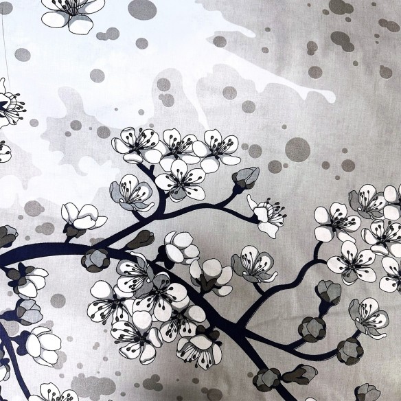 Tessuto di cotone - Cherry Blossom su grigio
