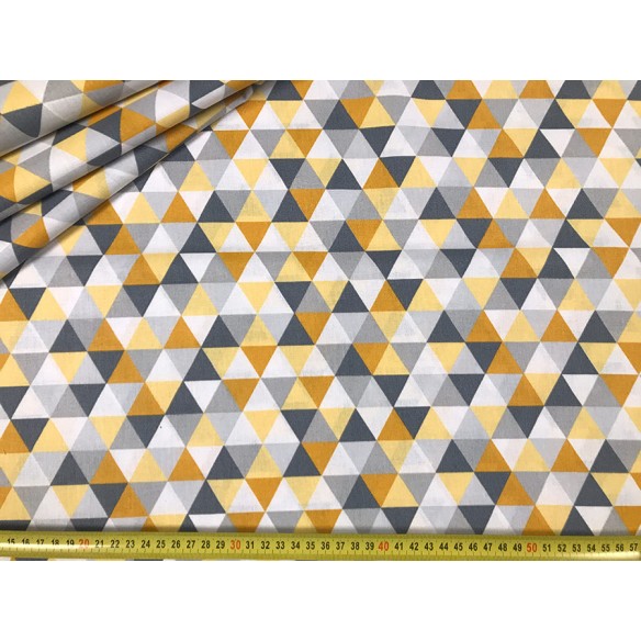Tessuto di cotone - Mini triangoli giallo-grigi