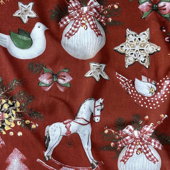 Tessuto in cotone - Natale a dondolo rosso