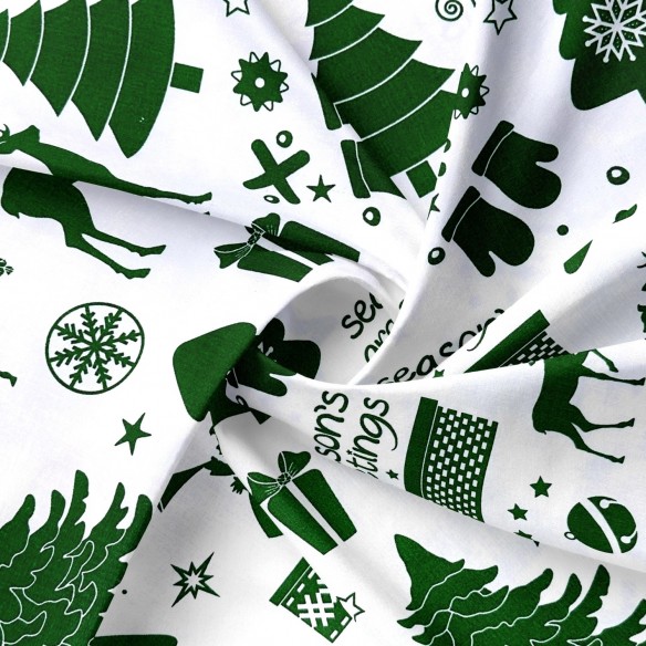 Tessuto di cotone - Auguri di Natale, Verde