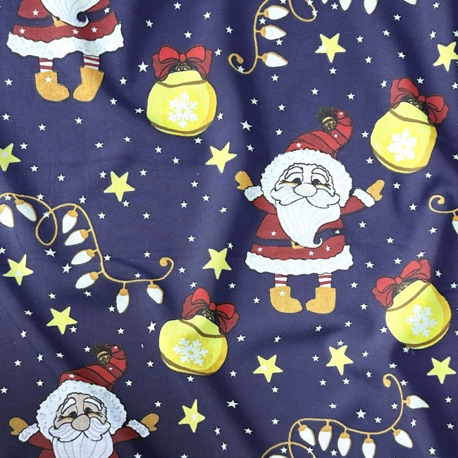 Tessuto di cotone - Babbo Natale e luci natalizie