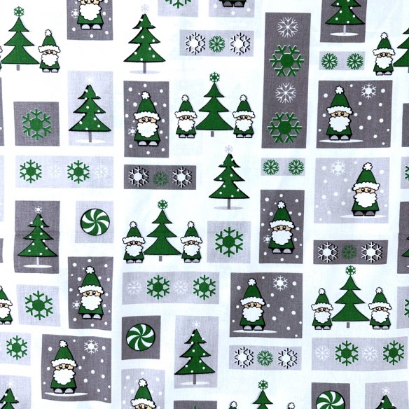 Tessuto di cotone - Patchwork natalizio, Babbo Natale verde