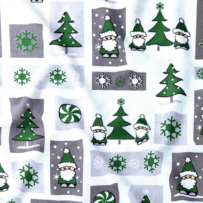 Tessuto di cotone - Patchwork natalizio, Babbo Natale verde