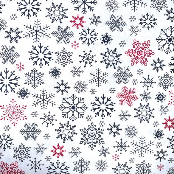 Tessuto di cotone - Fiocchi di neve di Natale Rosso-Nero